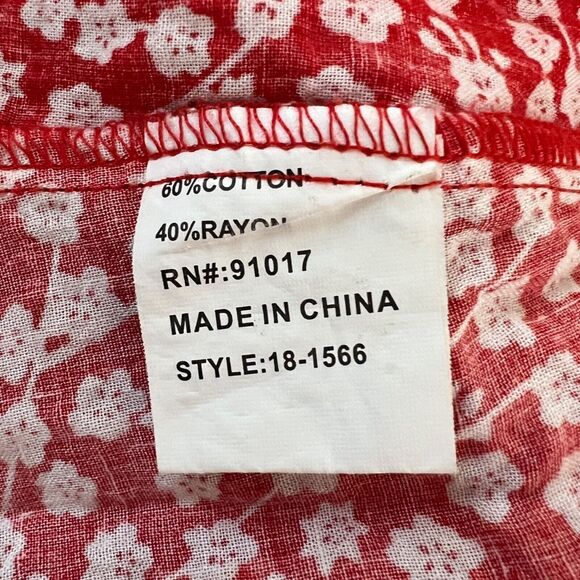 Solitaire Blouse Womens Medium‎ Red White Ditzy Floral Blue Embroidery Bohemian - Picture 7 of 7